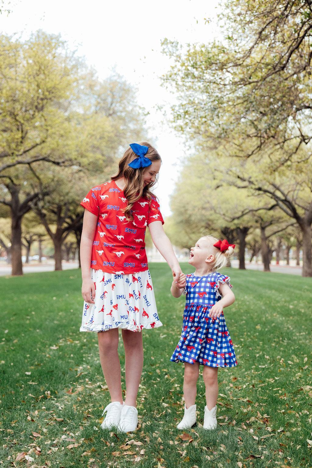 SMU Plaid Mustang Flutter Twirl Dress-Mila & Rose ®