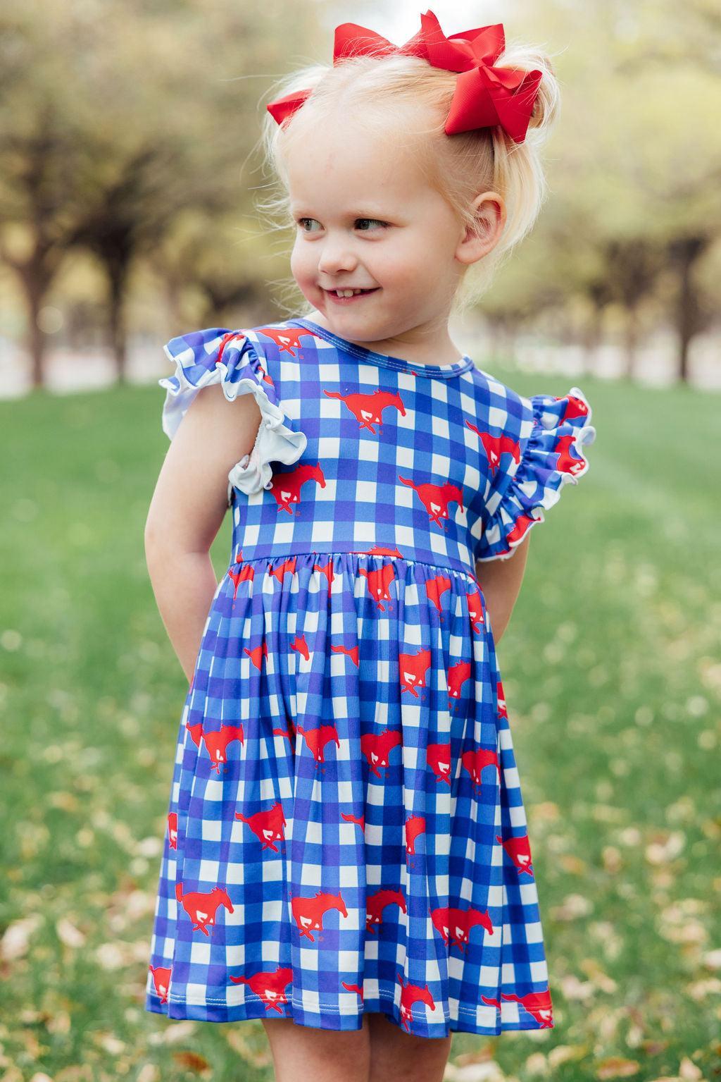 SMU Plaid Mustang Flutter Twirl Dress-Mila & Rose ®