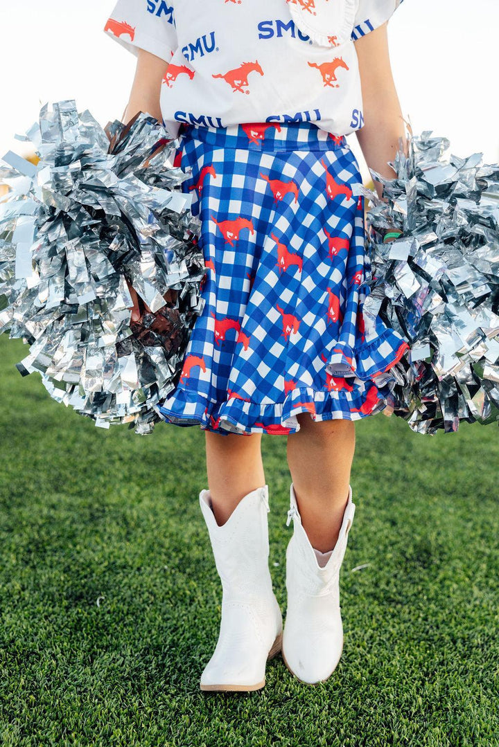 SMU Plaid Mustang Ruffle Twirl Skort-Mila & Rose ®