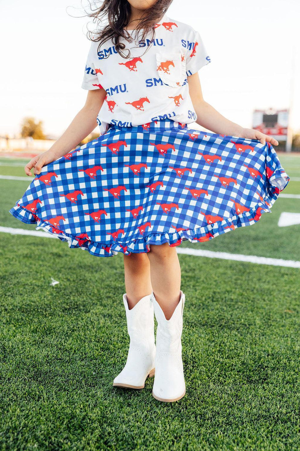 SMU Plaid Mustang Ruffle Twirl Skort-Mila & Rose ®