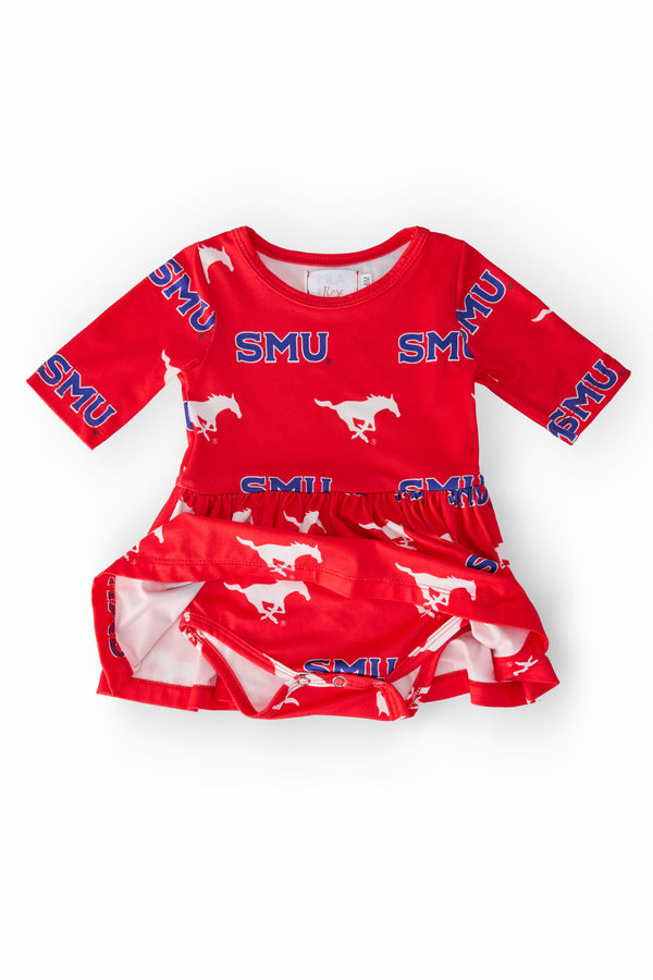 SMU White Mustang Flutter Twirl Dress