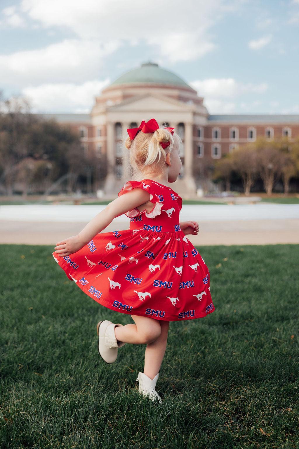 SMU Red Mustang Flutter Twirl Dress-Mila & Rose ®