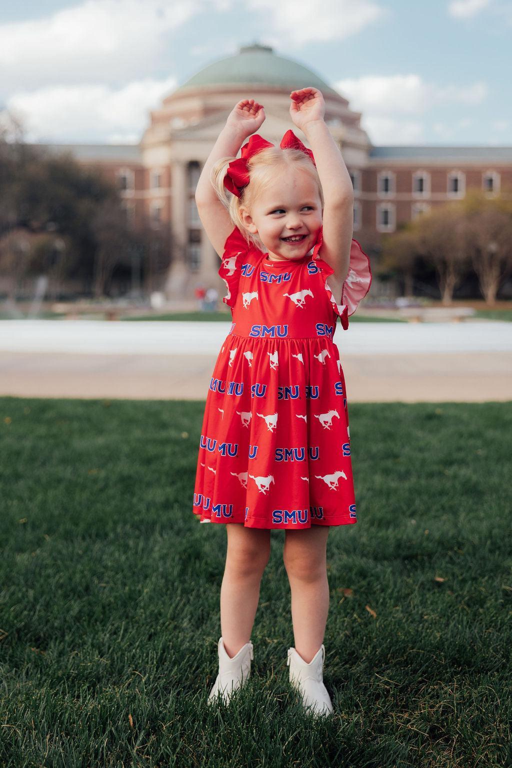 SMU Red Mustang Flutter Twirl Dress-Mila & Rose ®