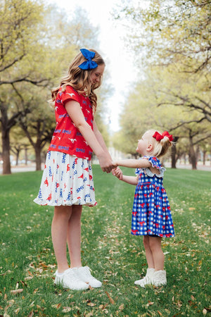 SMU Red Mustang Ruffle Pocket Tee-Mila & Rose ®