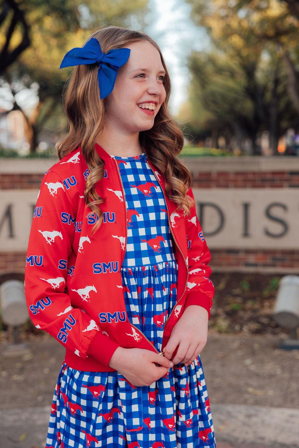 SMU Red Mustang Satin Jacket-Mila & Rose ®