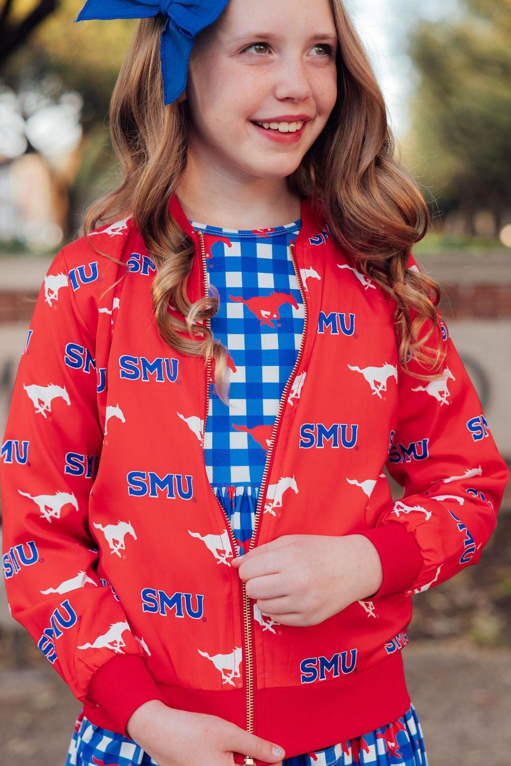 SMU Red Mustang Satin Jacket-Mila & Rose ®
