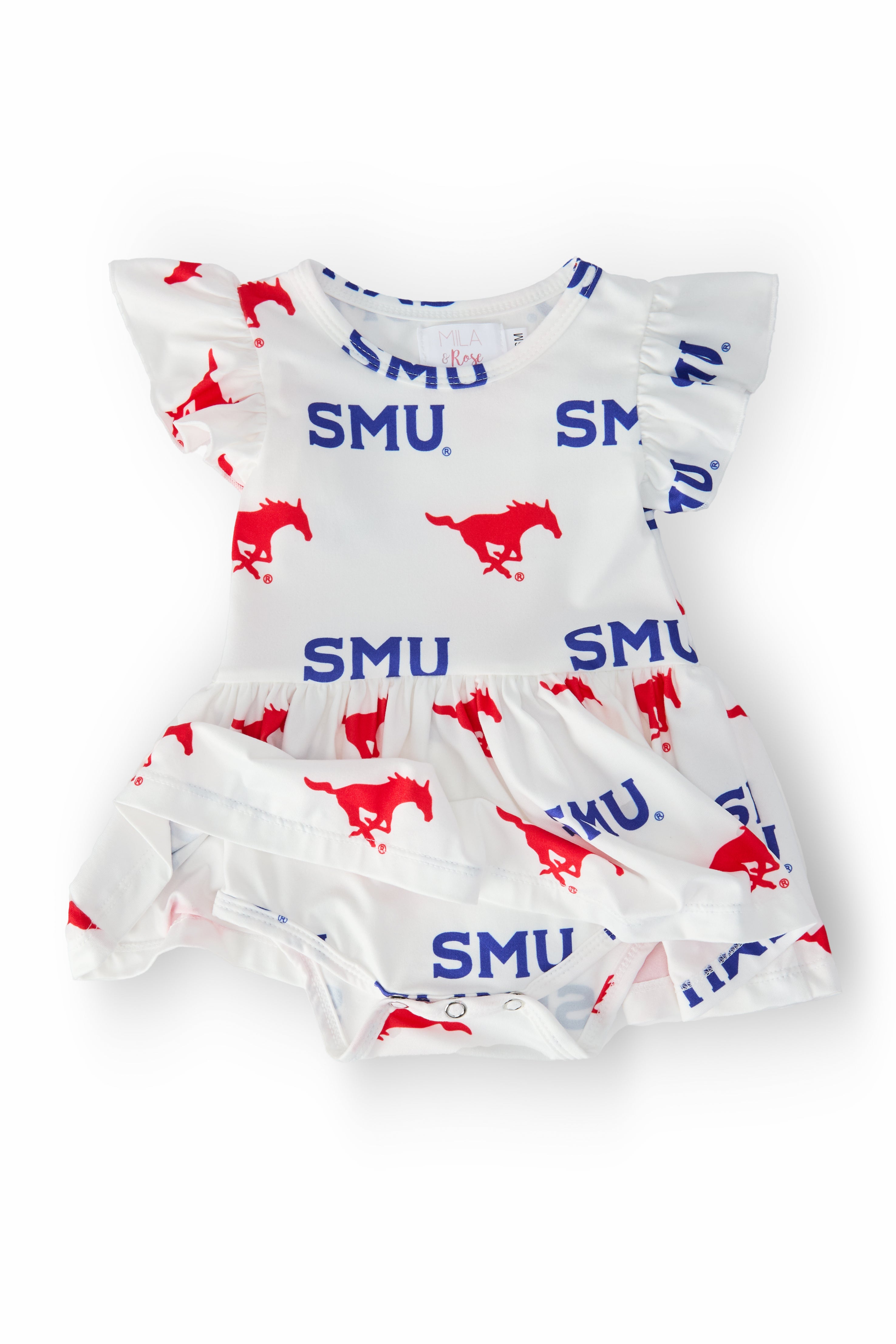 SMU White Mustang Flutter Twirl Bodysuit-Mila & Rose ®