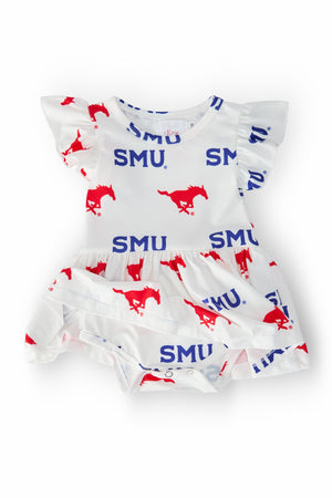 SMU White Mustang Flutter Twirl Bodysuit-Mila & Rose ®