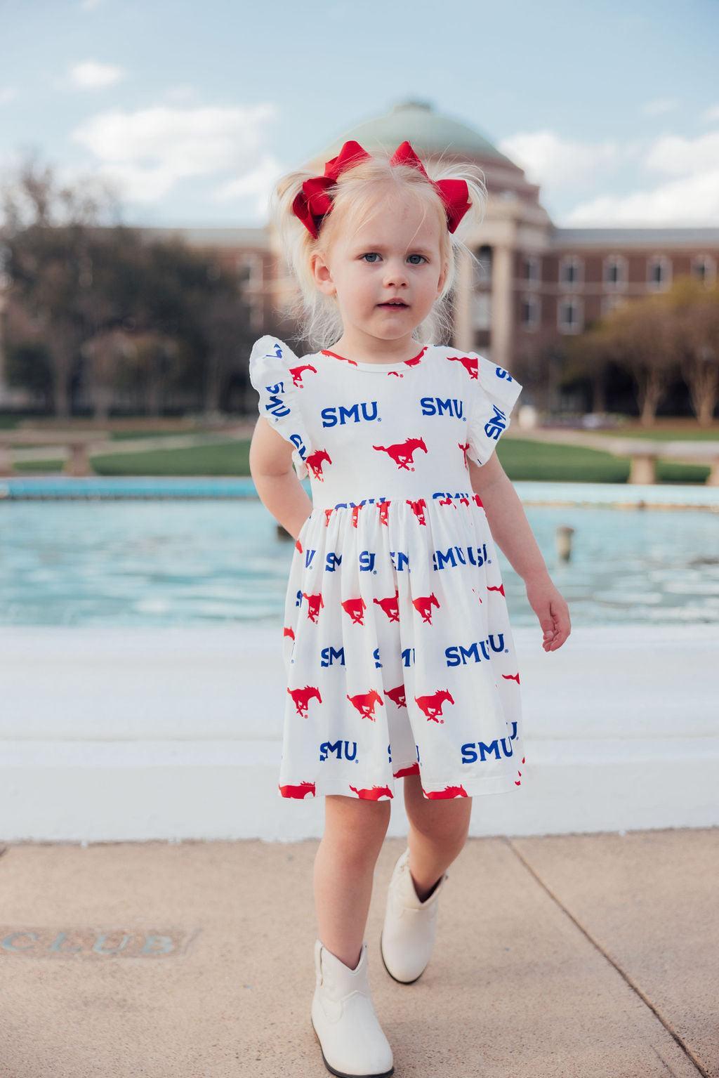 SMU White Mustang Flutter Twirl Dress-Mila & Rose ®