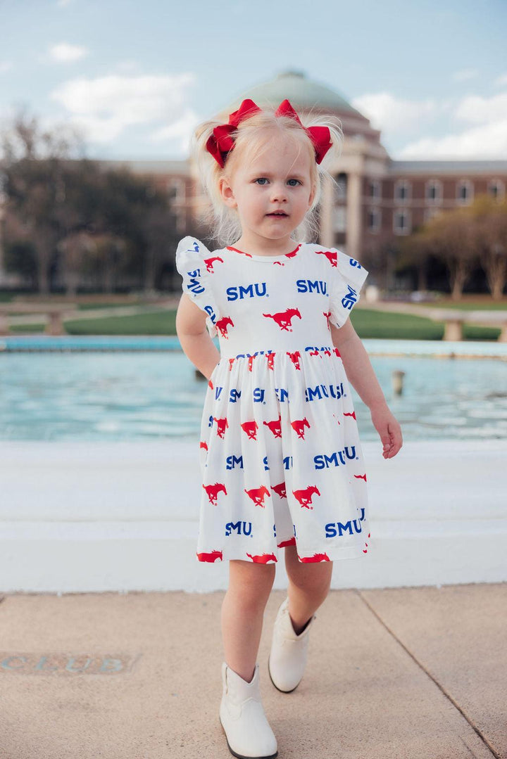 SMU White Mustang Flutter Twirl Dress-Mila & Rose ®