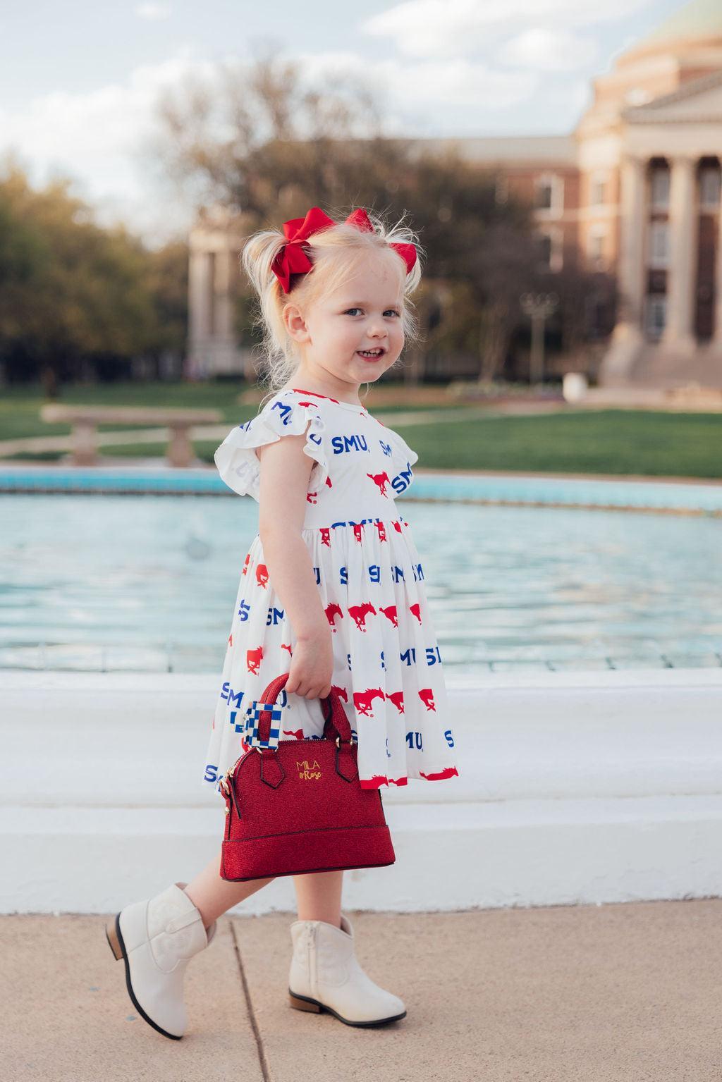 SMU White Mustang Flutter Twirl Dress-Mila & Rose ®