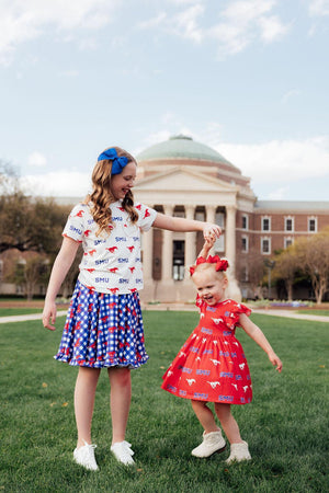 SMU White Mustang Ruffle Pocket Tee-Mila & Rose ®