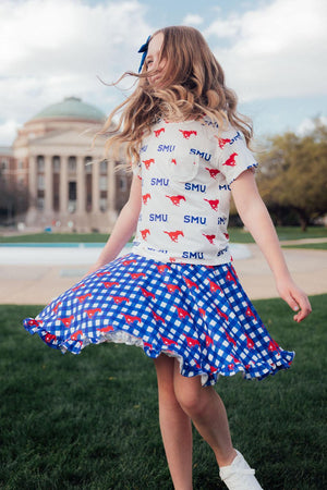 SMU White Mustang Ruffle Pocket Tee-Mila & Rose ®