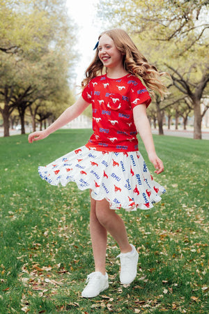 SMU White Mustang Ruffle Twirl Skort-Mila & Rose ®