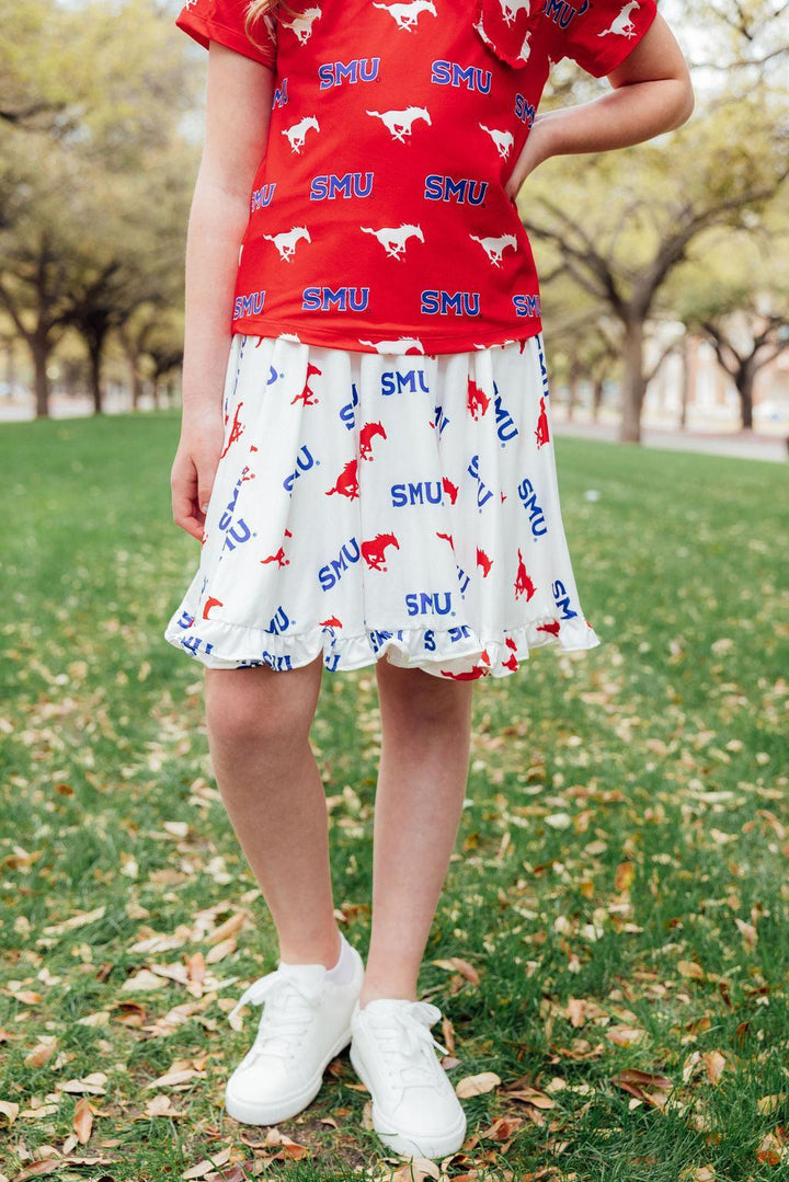SALE SMU White Mustang Ruffle Twirl Skort-Mila & Rose ®