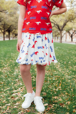SMU White Mustang Ruffle Twirl Skort-Mila & Rose ®