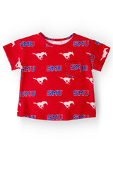 SMU Red Mustang Ruffle Pocket Tee-Mila & Rose ®