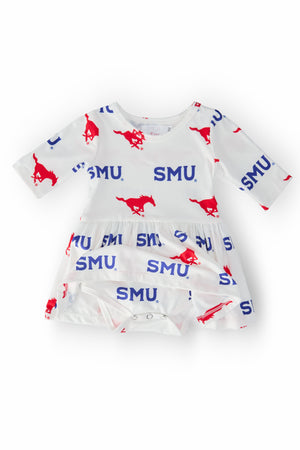 SMU White Mustang 3/4 Sleeve Twirl Bodysuit-Mila & Rose ®