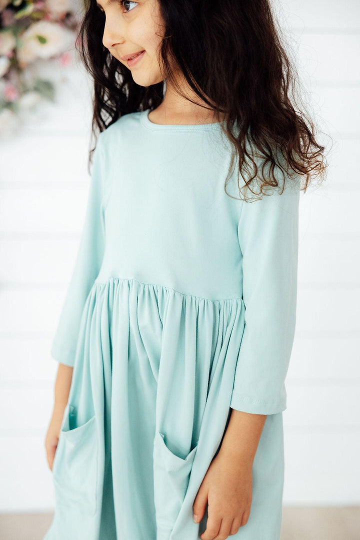 Sage 3/4 Sleeve Pocket Twirl Dress-Mila & Rose ®