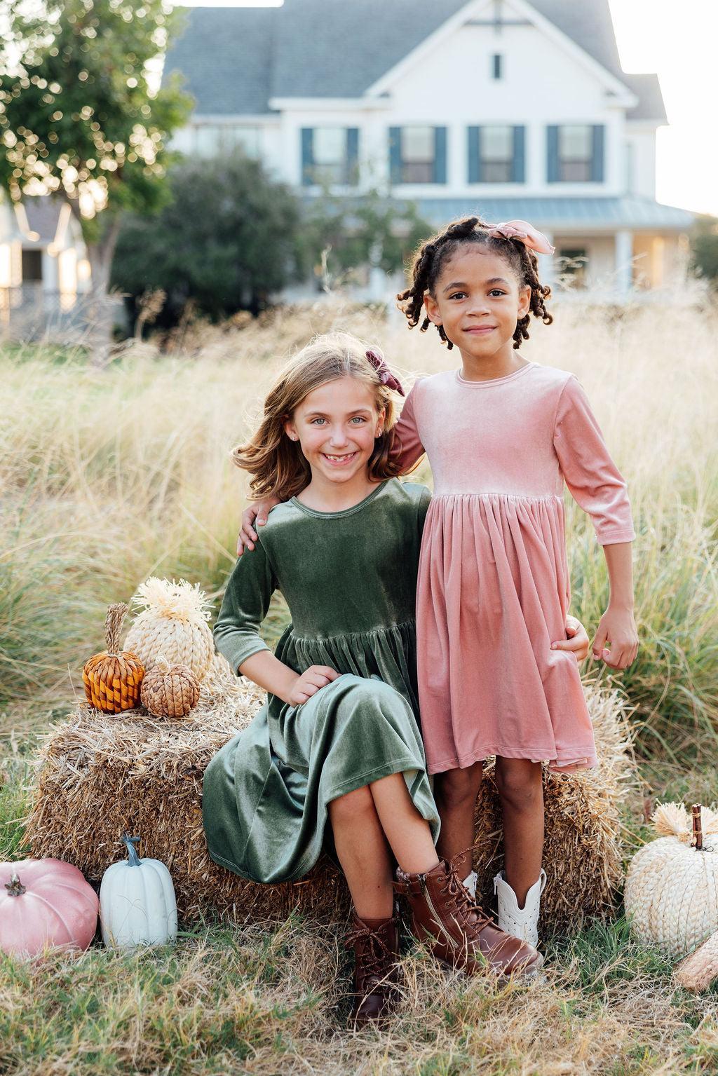 Sage Velvet Twirl Dress-Mila & Rose ®