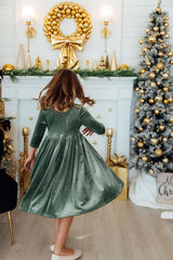 Sage Velvet Twirl Dress-Mila & Rose ®