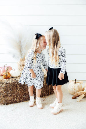 Scattered Dot 3/4 Sleeve Pocket Twirl Dress-Mila & Rose ®