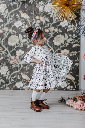 Scattered Dot 3/4 Sleeve Pocket Twirl Dress-Mila & Rose ®