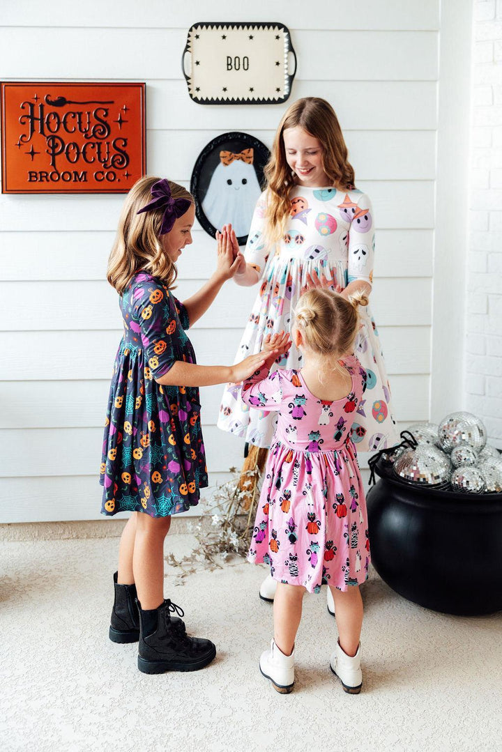 Skeleton Web 3/4 Sleeve Pocket Twirl Dress-Mila & Rose ®