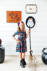 Skeleton Web 3/4 Sleeve Pocket Twirl Dress-Mila & Rose ®
