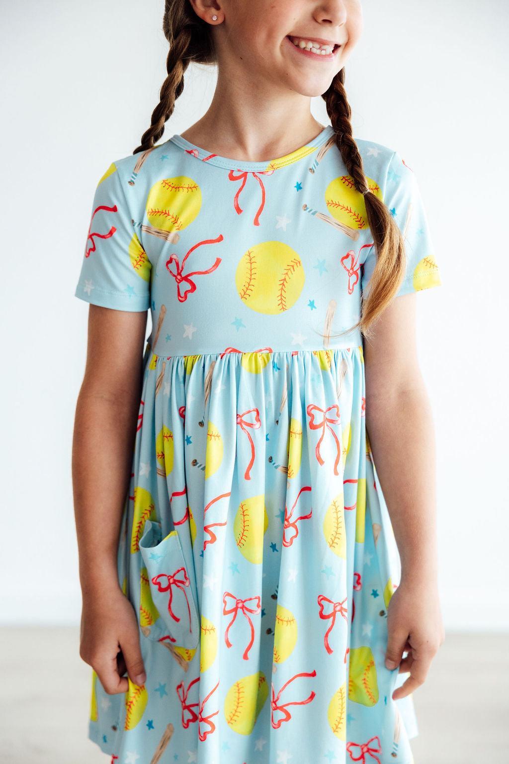 Softball Sweetie S/S Pocket Twirl Dress-Mila & Rose ®
