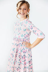 Softly Blooming 3/4 Sleeve Pocket Twirl Dress-Mila & Rose ®
