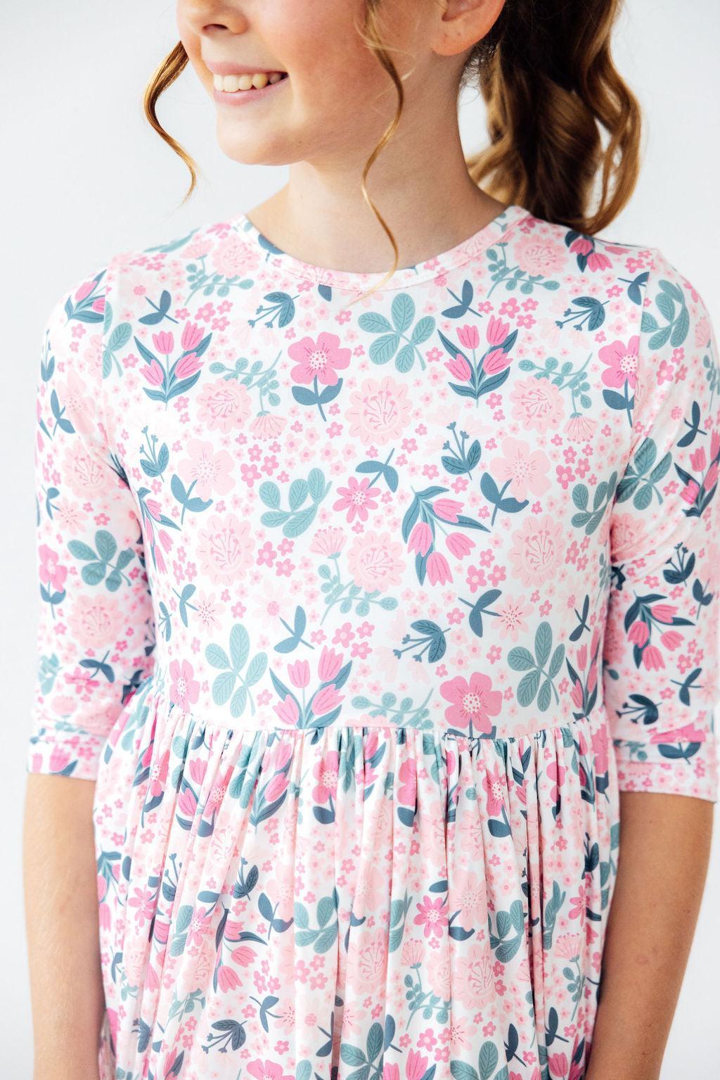 Softly Blooming 3/4 Sleeve Pocket Twirl Dress-Mila & Rose ®