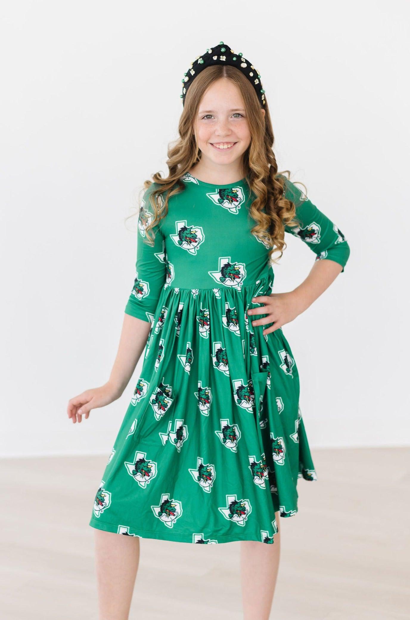 Southlake Carroll Dragons 3/4 Sleeve Pocket Twirl Dress-Mila & Rose ®