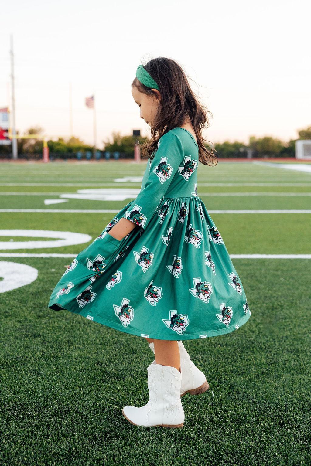 Southlake Carroll Dragons 3/4 Sleeve Pocket Twirl Dress-Mila & Rose ®