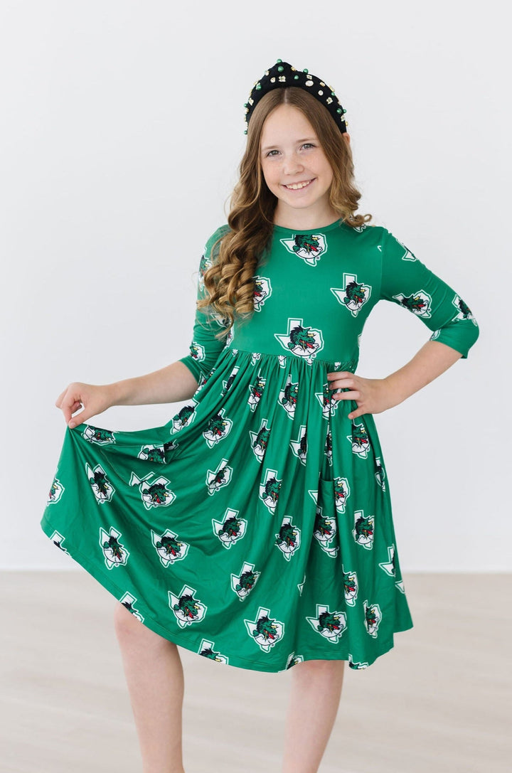 Southlake Carroll Dragons 3/4 Sleeve Pocket Twirl Dress-Mila & Rose ®