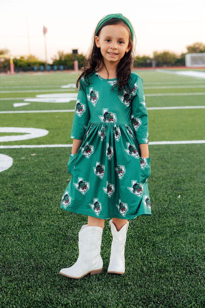 Southlake Carroll Dragons 3/4 Sleeve Pocket Twirl Dress-Mila & Rose ®