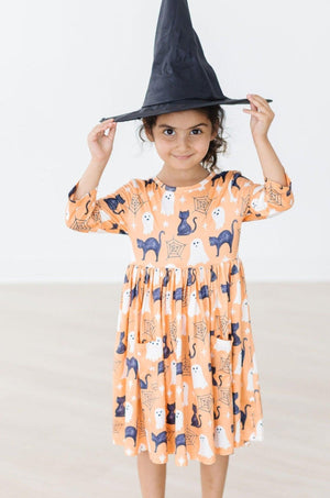 Spooky Kitty 3/4 Sleeve Pocket Twirl Dress-Mila & Rose ®