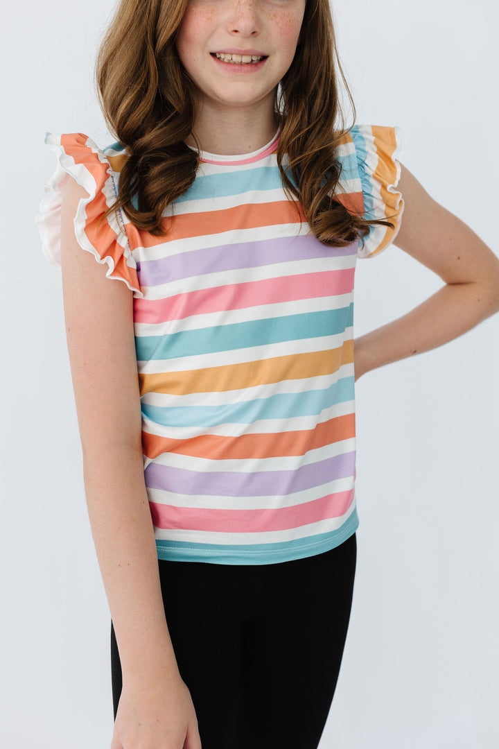 Spring Stripes S/S Ruffle Tee-Mila & Rose ®