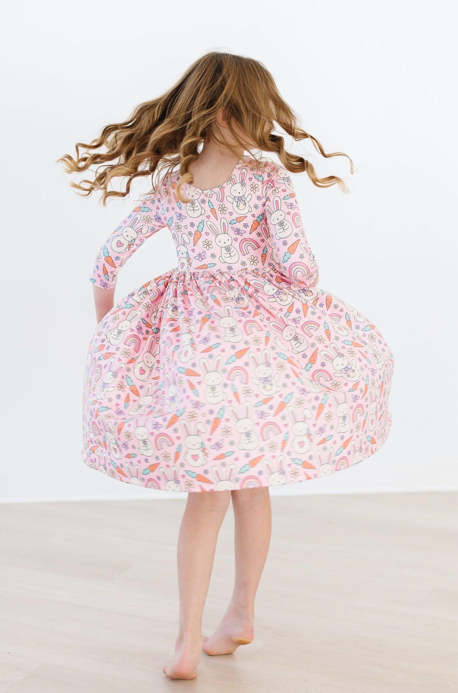 Springtime Bunnies 3/4 Sleeve Pocket Twirl Dress-Mila & Rose ®