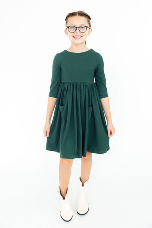 Spruce 3/4 Sleeve Pocket Twirl Dress-Mila & Rose ®