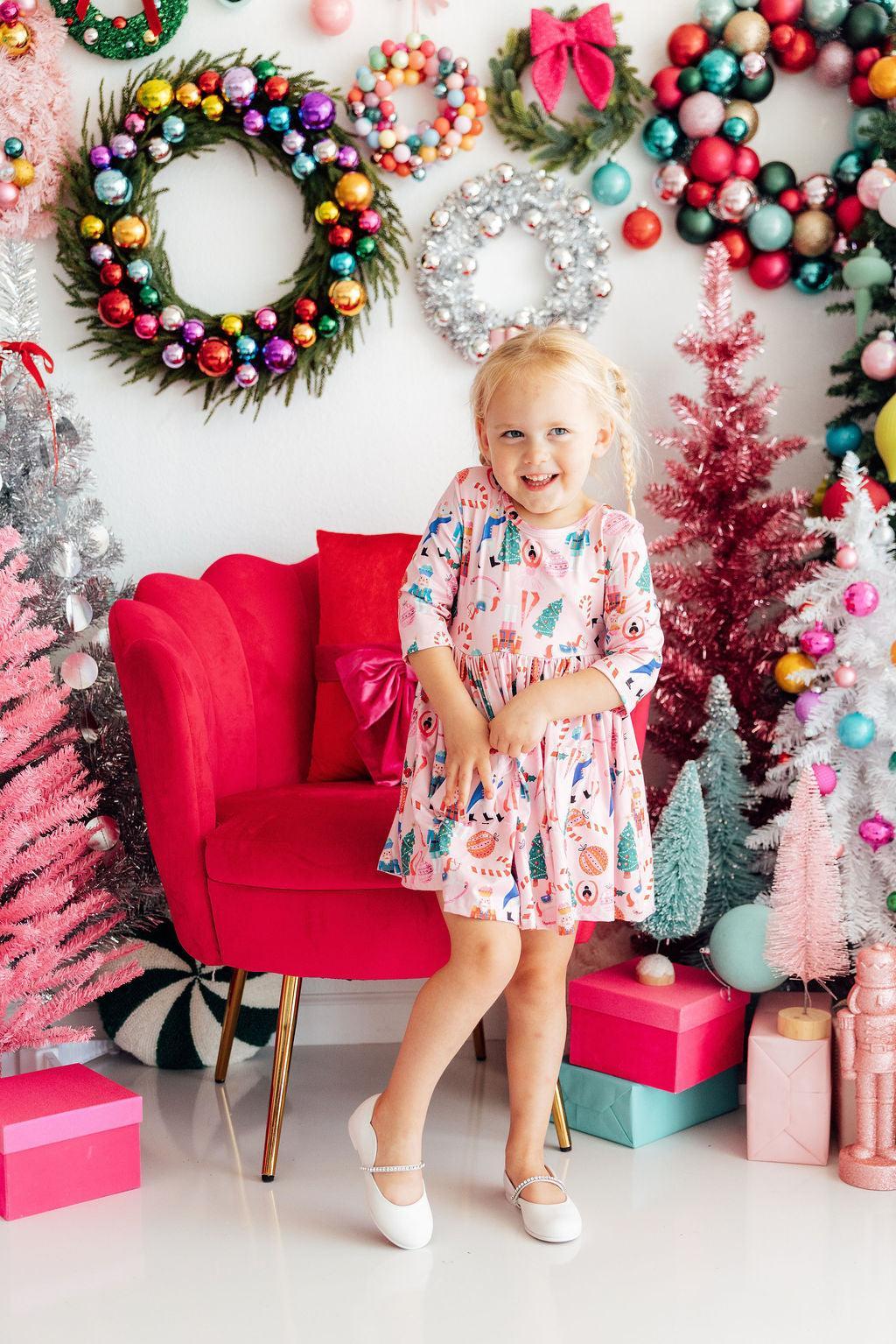 Girls' Sugarplum Fairy 3/4 Sleeve Pocket Twirl Dress Size: 12-24m By Mila & Rose Girls' Sugarplum Fairy 3/4 Sleeve Pocket Twirl Dress Size: 12-24m By Mila & Rose