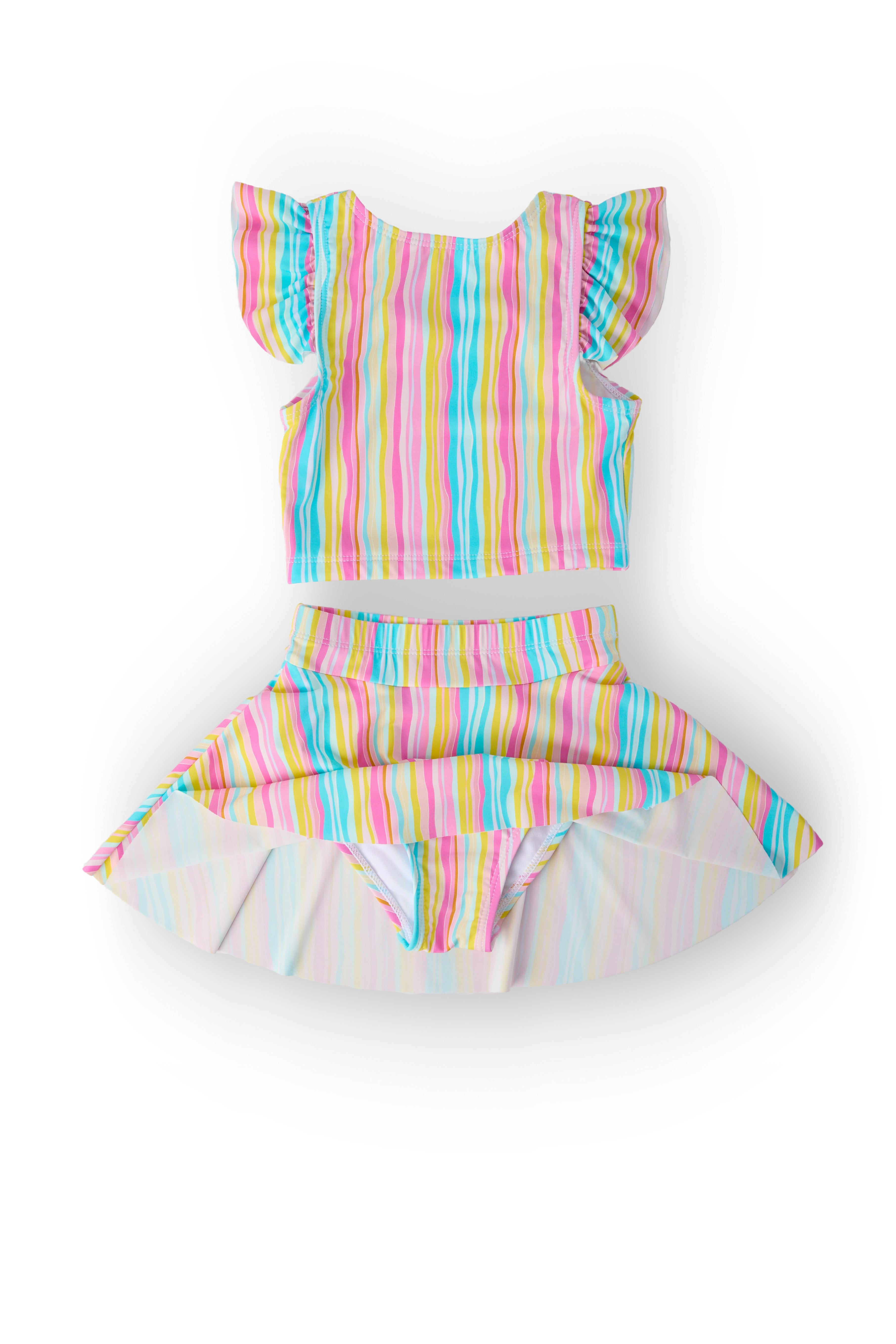 Sunshine Stripes Flutter Sleeve Twirl-kini Swimsuit Set-Mila & Rose ®