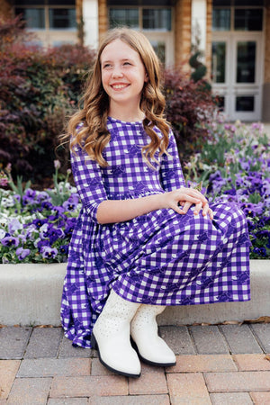 TCU Plaid Frog 3/4 Sleeve Pocket Twirl Dress-Mila & Rose ®