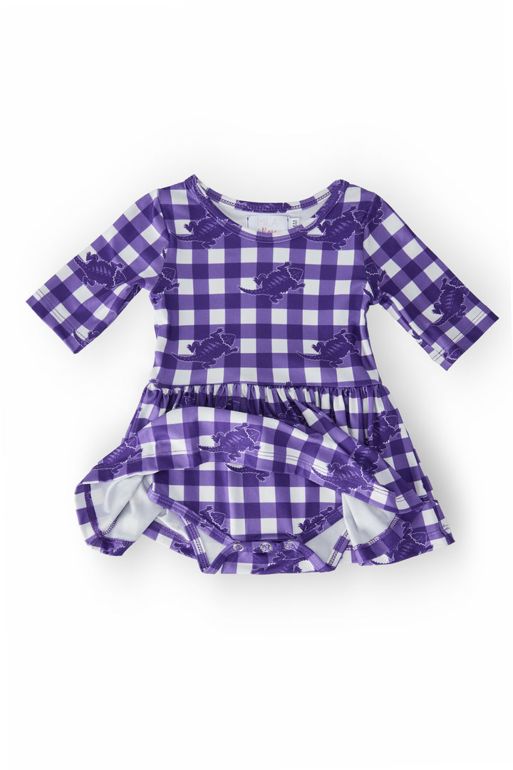 TCU Plaid Frog 3/4 Sleeve Twirl Bodysuit-Mila & Rose ®