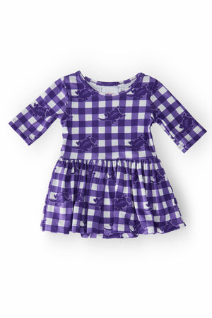 TCU Plaid Frog 3/4 Sleeve Twirl Bodysuit-Mila & Rose ®