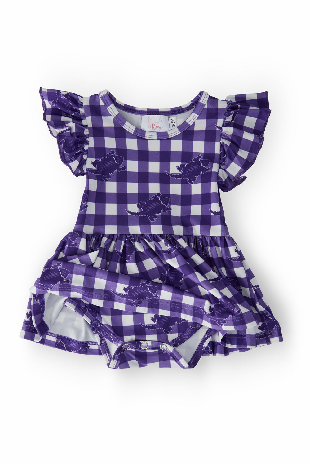 TCU Plaid Frog S/S Flutter Twirl Bodysuit-Mila & Rose ®