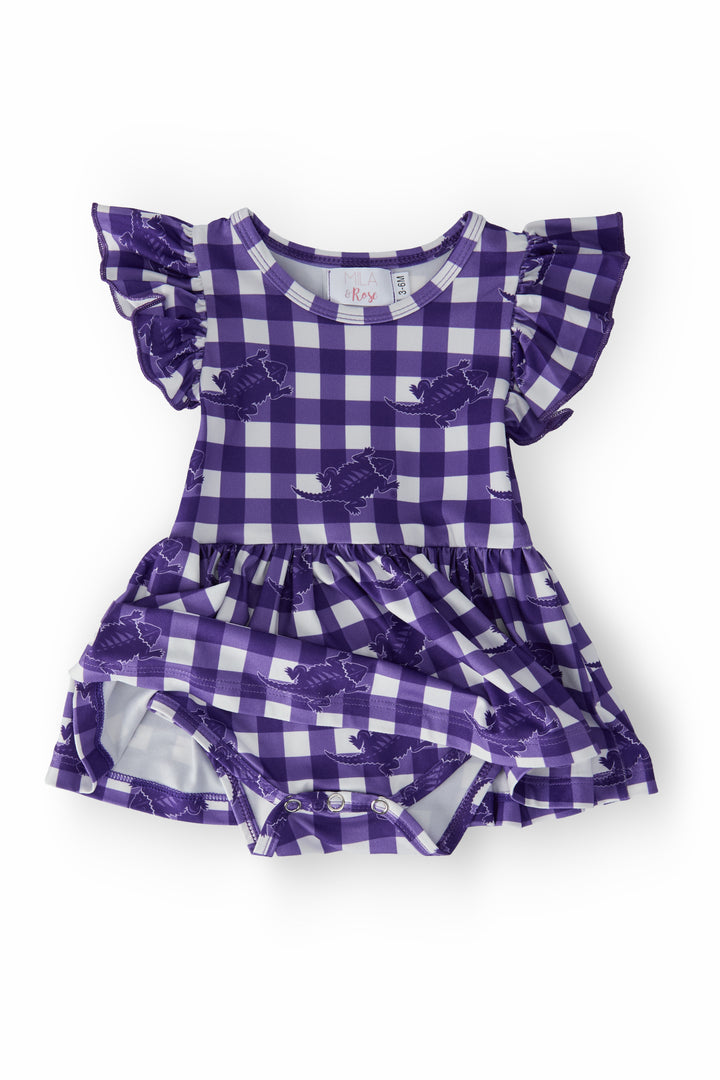 (R) TCU Plaid Frog S/S Flutter Twirl Bodysuit-Mila & Rose ®