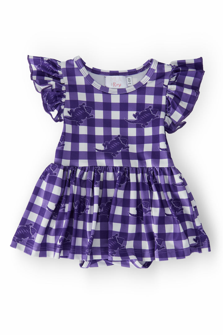 (R) TCU Plaid Frog S/S Flutter Twirl Bodysuit-Mila & Rose ®