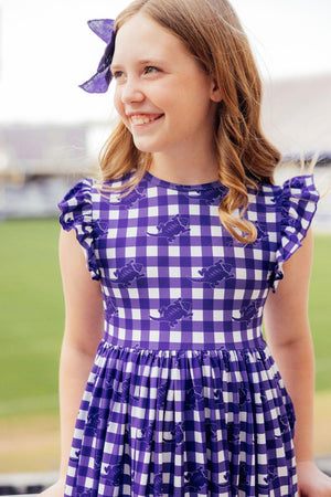 TCU Plaid Frog Flutter Twirl Dress-Mila & Rose ®