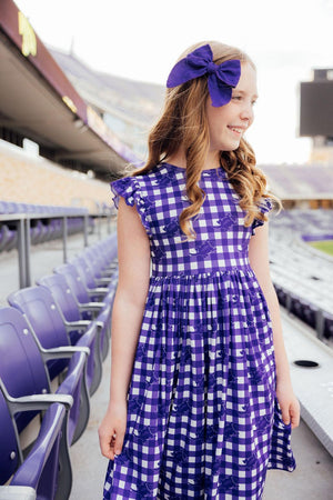 TCU Plaid Frog Flutter Twirl Dress-Mila & Rose ®